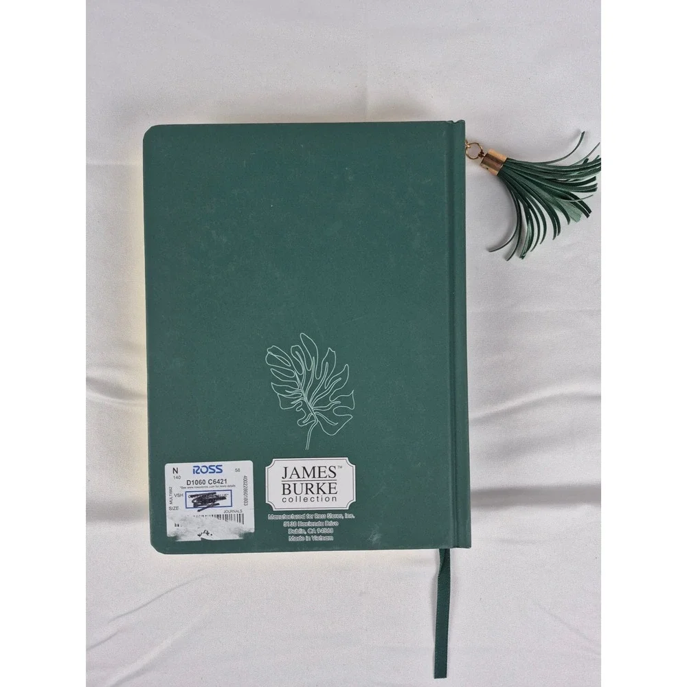 James Burke Green Gold Monstera Leaf Journal Write It Down Tassel Hardcover